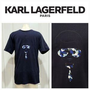 KARL LAGERFELD PARIS Kool Kamo Karl Graphic Unisex T-Shirt Navy Blue Sz S
